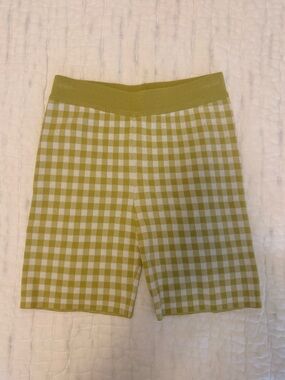 Green White Gingham Checkered Knit Biker Shorts High Waist NWT